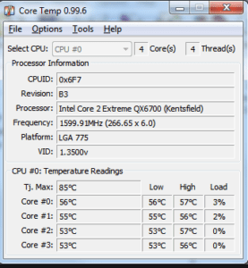 قياس حرارة المعالج core temp