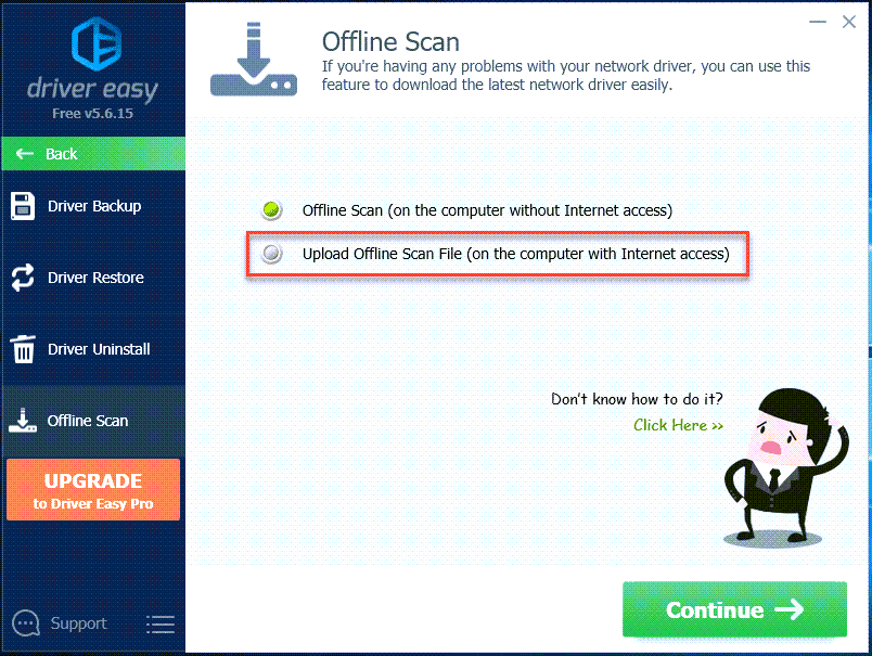 اختيار Upload Offline Scan File ببرنامج driver easy