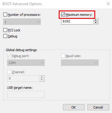 إلغاء تفعيل Maximum Memory